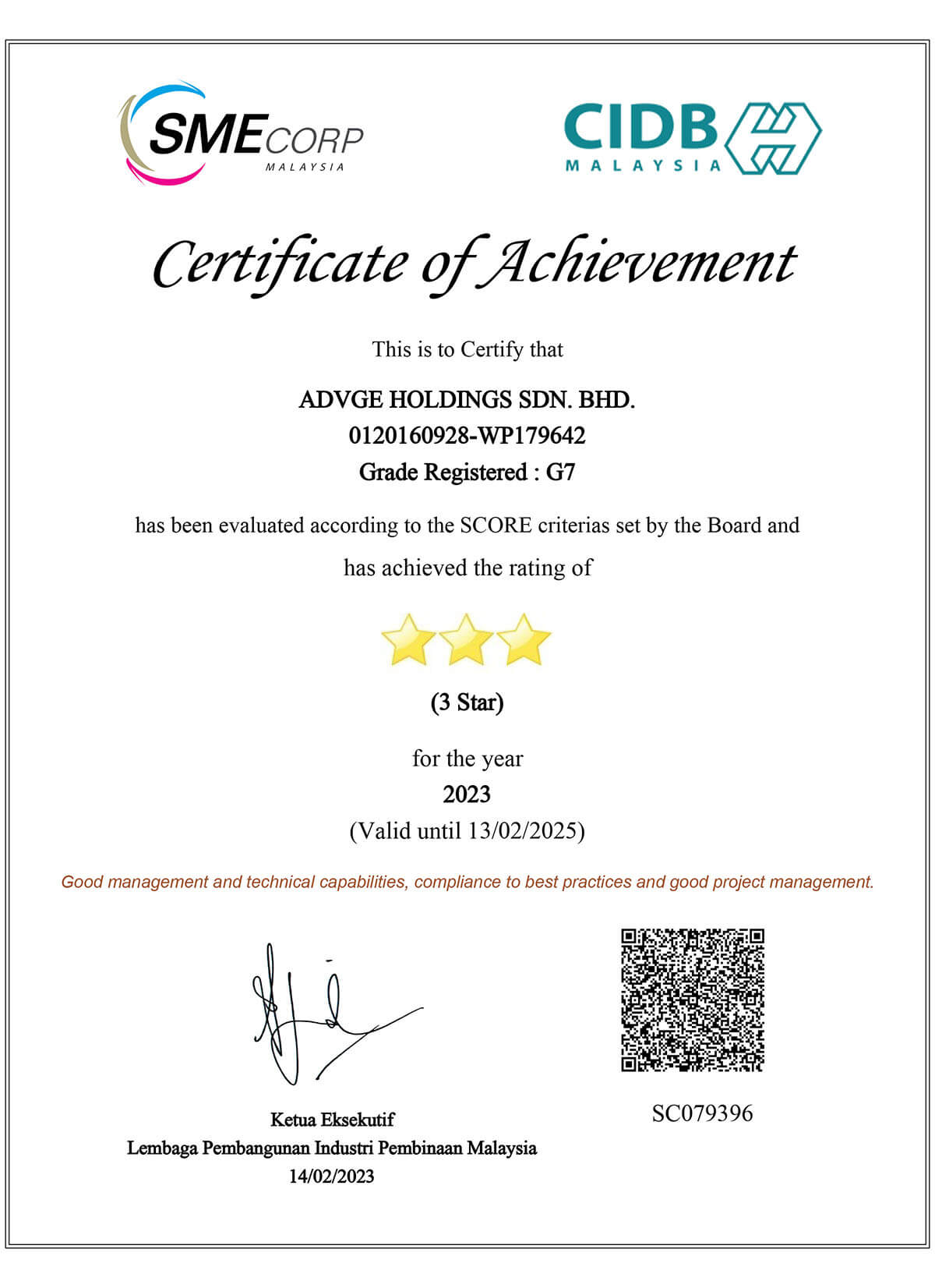 3 Star CIDB 2023